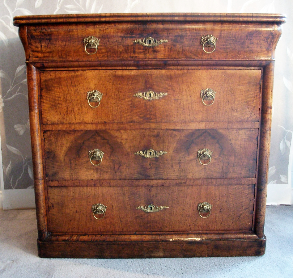 walnut veneered small chest of drawers
